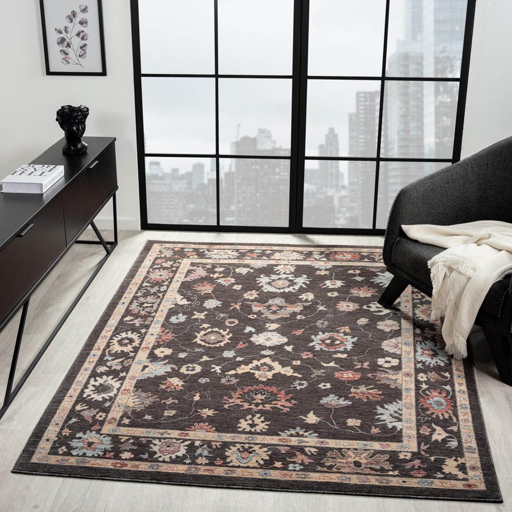 Alia 428GL Traditional Border Rugs in Anthra Sand